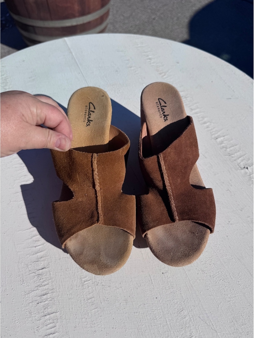 Clarks Elements Women’s 8M Brown Suede Cork Wedge Slide Sandals Leather